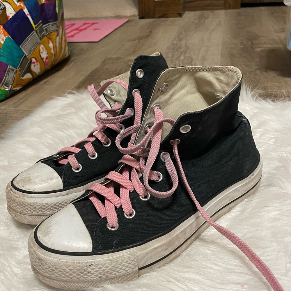 Black and Pink High-Top Converse